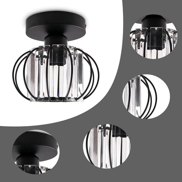 Modern Crystal Semi Flush Mount Ceiling Light Black E26 Fixture for Hallway New - Picture 3 of 11